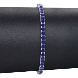 6 3/4 Carat Sapphire Tennis Bracelet In 14 Karat White Gold, 9 Inches