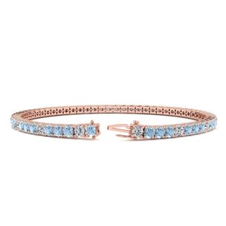 Aquamarine Bracelet: Aquamarine Jewelry: 4 Carat Aquamarine And Diamond Graduated Tennis Bracelet In 14 Karat Rose Gold, 7 Inches