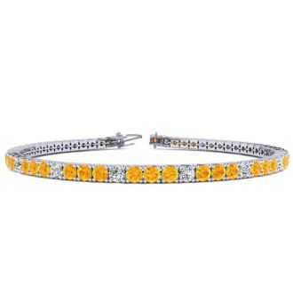 3 1/2 Carat Citrine And Diamond Graduated Tennis Bracelet In 14 Karat White Gold, 6 1/2 Inches