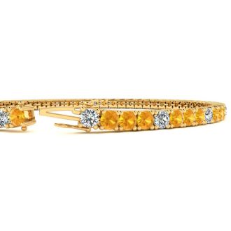4 Carat Citrine And Diamond Graduated Tennis Bracelet In 14 Karat Yellow Gold, 7 Inches