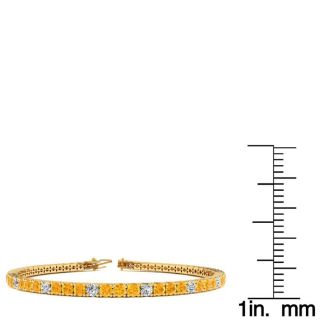 4 Carat Citrine And Diamond Graduated Tennis Bracelet In 14 Karat Yellow Gold, 7 Inches