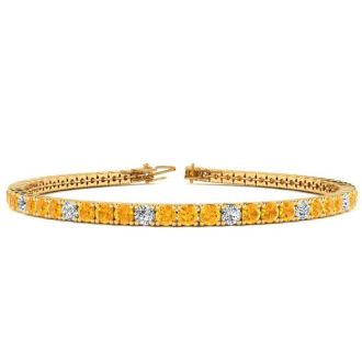 4 3/4 Carat Citrine And Diamond Graduated Tennis Bracelet In 14 Karat Yellow Gold, 8 1/2 Inches