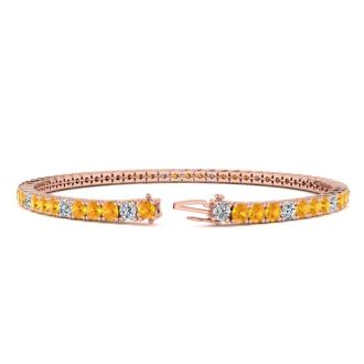 4 1/4 Carat Citrine And Diamond Graduated Tennis Bracelet In 14 Karat Rose Gold, 7 1/2 Inches