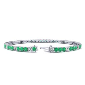 4 Carat Emerald And Diamond Graduated Tennis Bracelet In 14 Karat White Gold, 6 Inches