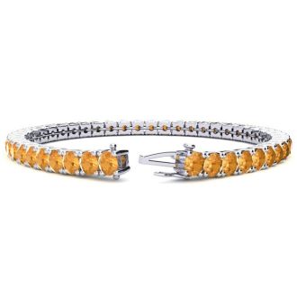 11 1/5 Carat Citrine Tennis Bracelet In 14 Karat White Gold, 8 1/2 Inches