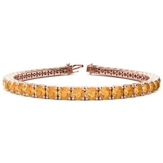 11 1/5 Carat Citrine Tennis Bracelet In 14 Karat Rose Gold, 8 1/2 Inches