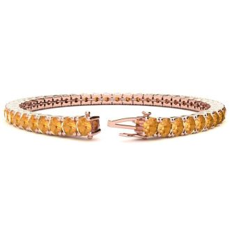 11 1/5 Carat Citrine Tennis Bracelet In 14 Karat Rose Gold, 8 1/2 Inches
