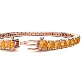 11 1/5 Carat Citrine Tennis Bracelet In 14 Karat Rose Gold, 8 1/2 Inches
