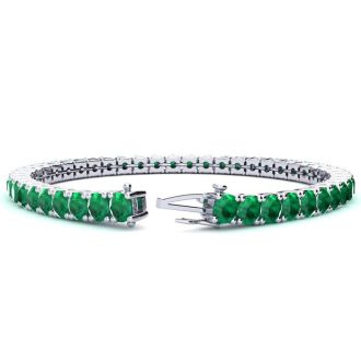 14 3/4 Carat Emerald Tennis Bracelet In 14 Karat White Gold, 9 Inches
