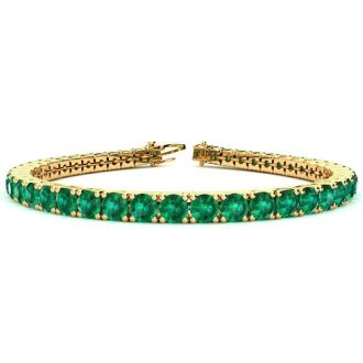 11 1/2 Carat Emerald Tennis Bracelet In 14 Karat Yellow Gold, 7 Inches