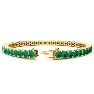 14 Carat Emerald Tennis Bracelet In 14 Karat Yellow Gold, 8 1/2 Inches