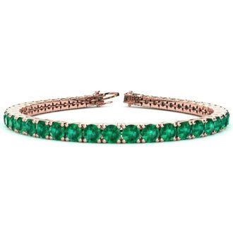 11 1/2 Carat Emerald Tennis Bracelet In 14 Karat Rose Gold, 7 Inches