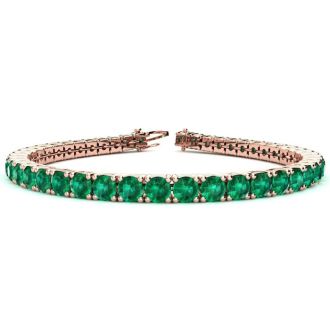 14 3/4 Carat Emerald Tennis Bracelet In 14 Karat Rose Gold, 9 Inches