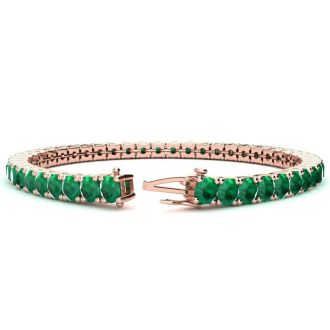 14 3/4 Carat Emerald Tennis Bracelet In 14 Karat Rose Gold, 9 Inches