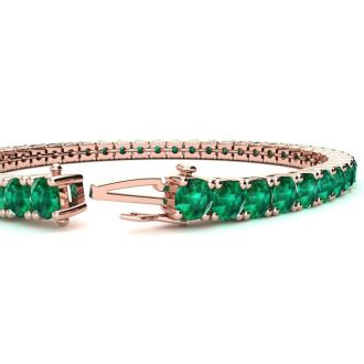 14 3/4 Carat Emerald Tennis Bracelet In 14 Karat Rose Gold, 9 Inches