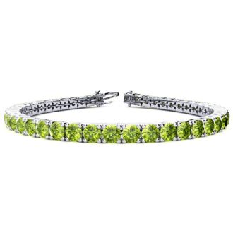 10 1/2 Carat Peridot Tennis Bracelet In 14 Karat White Gold, 8 Inches