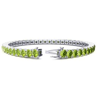 10 1/2 Carat Peridot Tennis Bracelet In 14 Karat White Gold, 8 Inches