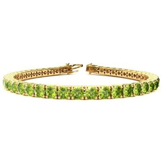 9 1/5 Carat Peridot Tennis Bracelet In 14 Karat Yellow Gold, 7 Inches