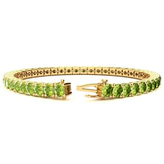 9 1/5 Carat Peridot Tennis Bracelet In 14 Karat Yellow Gold, 7 Inches