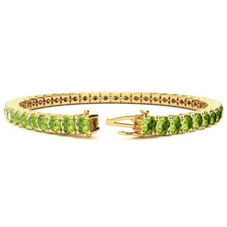 9 3/4 Carat Peridot Tennis Bracelet In 14 Karat Yellow Gold, 7 1/2 Inches