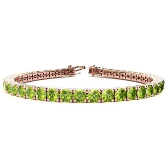 11 1/5 Carat Peridot Tennis Bracelet In 14 Karat Rose Gold, 8 1/2 Inches