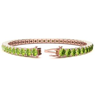 11 1/5 Carat Peridot Tennis Bracelet In 14 Karat Rose Gold, 8 1/2 Inches