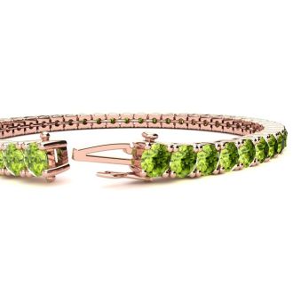 11 1/5 Carat Peridot Tennis Bracelet In 14 Karat Rose Gold, 8 1/2 Inches