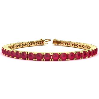 Ruby Bracelet; Ruby Tennis Bracelet; 10 1/2 Carat Ruby Tennis Bracelet In 14 Karat Yellow Gold