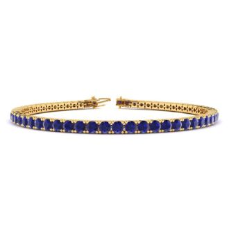 5 1/4 Carat Sapphire Tennis Bracelet In 14 Karat Yellow Gold, 7 Inches