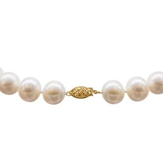 17 Inch 12mm AA Hand Knotted Pearl Necklace, 14k Yellow Gold Clasp
