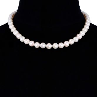 17 Inch 12mm AA Hand Knotted Pearl Necklace, 14k Yellow Gold Clasp
