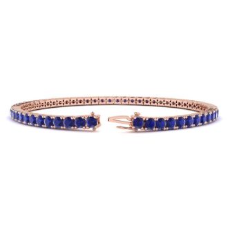 6 1/3 Carat Sapphire Tennis Bracelet In 14 Karat Rose Gold, 8 1/2 Inches
