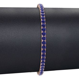 6 1/3 Carat Sapphire Tennis Bracelet In 14 Karat Rose Gold, 8 1/2 Inches
