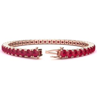 12 1/2 Carat Ruby Tennis Bracelet In 14 Karat Rose Gold, 7 Inches