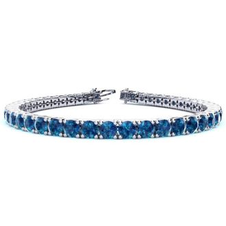7 3/4 Carat Blue Diamond Tennis Bracelet In 14 Karat White Gold, 6 Inches