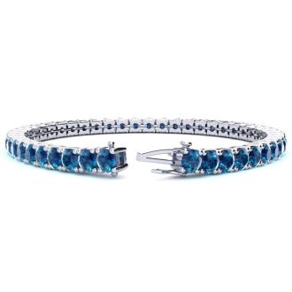 7 3/4 Carat Blue Diamond Tennis Bracelet In 14 Karat White Gold, 6 Inches