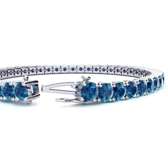 7 3/4 Carat Blue Diamond Tennis Bracelet In 14 Karat White Gold, 6 Inches