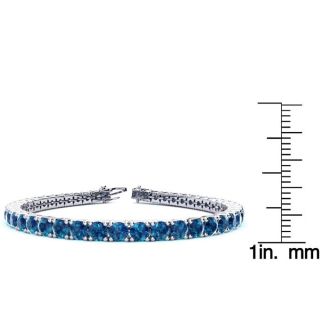 10 1/2 Carat Blue Diamond Tennis Bracelet In 14 Karat White Gold, 8 Inches
