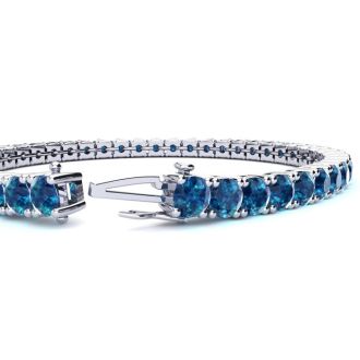 11 3/4 Carat Blue Diamond Tennis Bracelet In 14 Karat White Gold, 9 Inches
