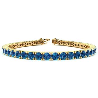 9 1/2 Carat Blue Diamond Tennis Bracelet In 14 Karat Yellow Gold, 7 Inches