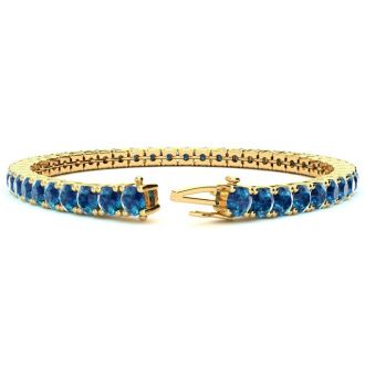 9 1/2 Carat Blue Diamond Tennis Bracelet In 14 Karat Yellow Gold, 7 Inches