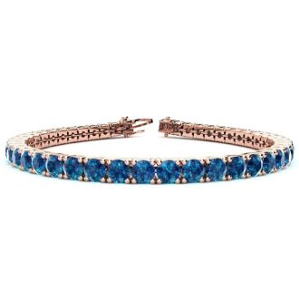 7 3/4 Carat Blue Diamond Tennis Bracelet In 14 Karat Rose Gold, 6 Inches
