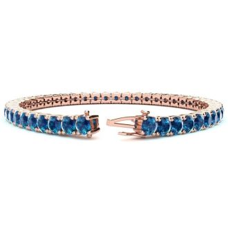 7 3/4 Carat Blue Diamond Tennis Bracelet In 14 Karat Rose Gold, 6 Inches
