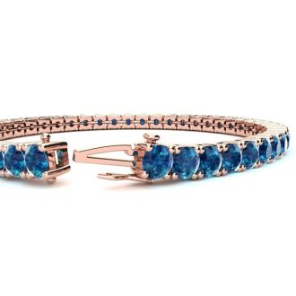 7 3/4 Carat Blue Diamond Tennis Bracelet In 14 Karat Rose Gold, 6 Inches