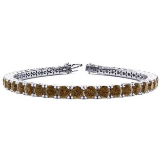 9 1/2 Carat Chocolate Bar Brown Champagne Diamond Tennis Bracelet In 14 Karat White Gold, 7 Inches