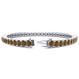 9 1/2 Carat Chocolate Bar Brown Champagne Diamond Tennis Bracelet In 14 Karat White Gold, 7 Inches