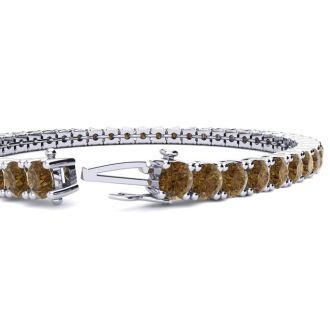 9 3/4 Carat Chocolate Bar Brown Champagne Diamond Tennis Bracelet In 14 Karat White Gold, 7 1/2 Inches
