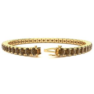 9 3/4 Carat Chocolate Bar Brown Champagne Diamond Tennis Bracelet In 14 Karat Yellow Gold, 7 1/2 Inches