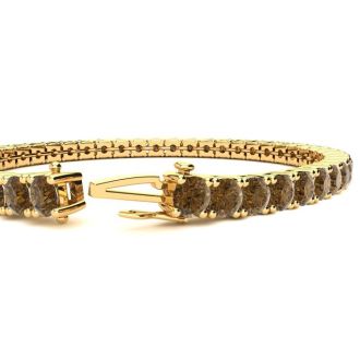 9 3/4 Carat Chocolate Bar Brown Champagne Diamond Tennis Bracelet In 14 Karat Yellow Gold, 7 1/2 Inches