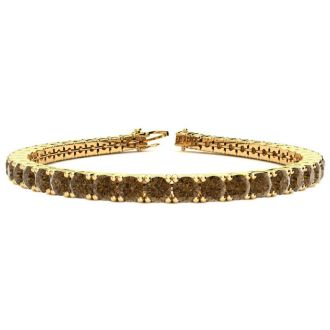 11 1/5 Carat Chocolate Bar Brown Champagne Diamond Tennis Bracelet In 14 Karat Yellow Gold, 8 1/2 Inches